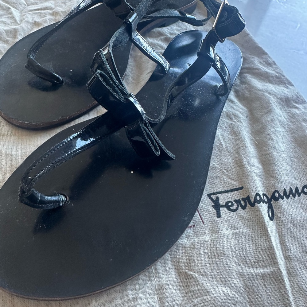Salvatore Ferragamo Glossy Black Sandals